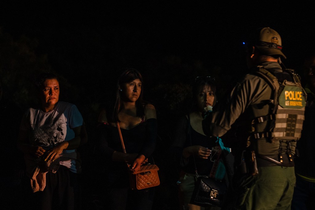 Eighty two migrants arrive at a makeshift camp near Jacumba where other migrants are staying before they are taken to be processed on Sept. 17, 2023.