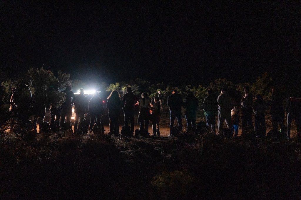 Eighty two migrants arrive at a makeshift camp near Jacumba where other migrants are staying before they are taken to be processed on Sept. 17, 2023.