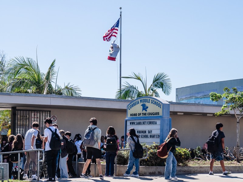 Students leaving school for the day at Correia Middle School in Point Loma on Sept. 18, 2023.