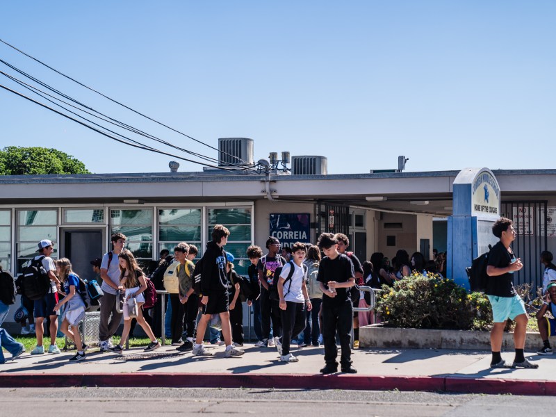 Students leaving school for the day at Correia Middle School in Point Loma on Sept. 18, 2023.