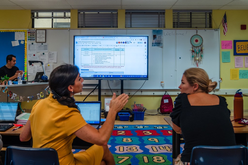 Principal Danielle Garegnani (left) and Kirsten Grimm (right) at Horton Elementary School in Chollas View on Sept. 20, 2023.