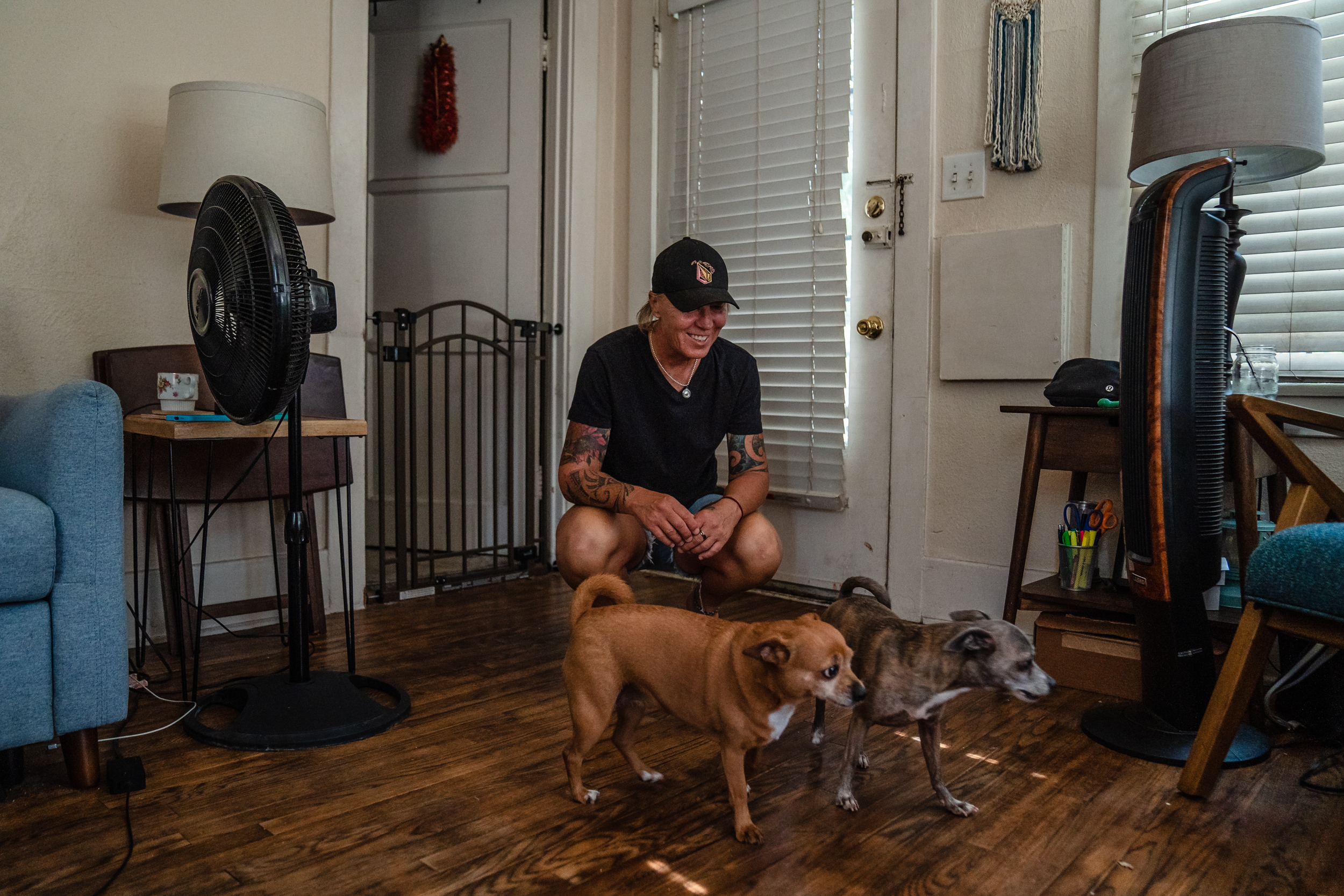 Mishele Stead with her rescue dogs in Golden Hill.