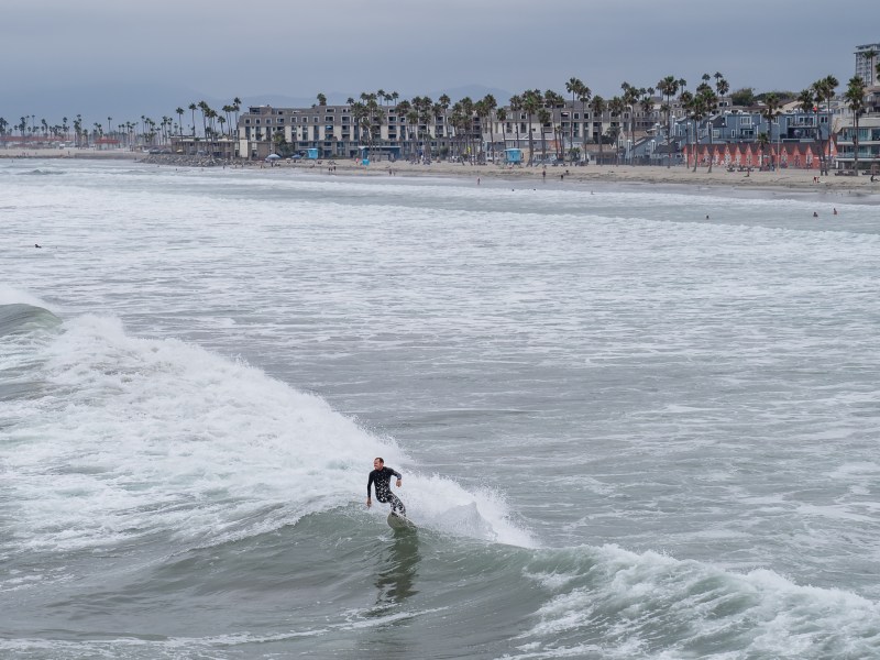 A man surfs at Harbor Beach in Oceanside on Sept. 5, 2023.