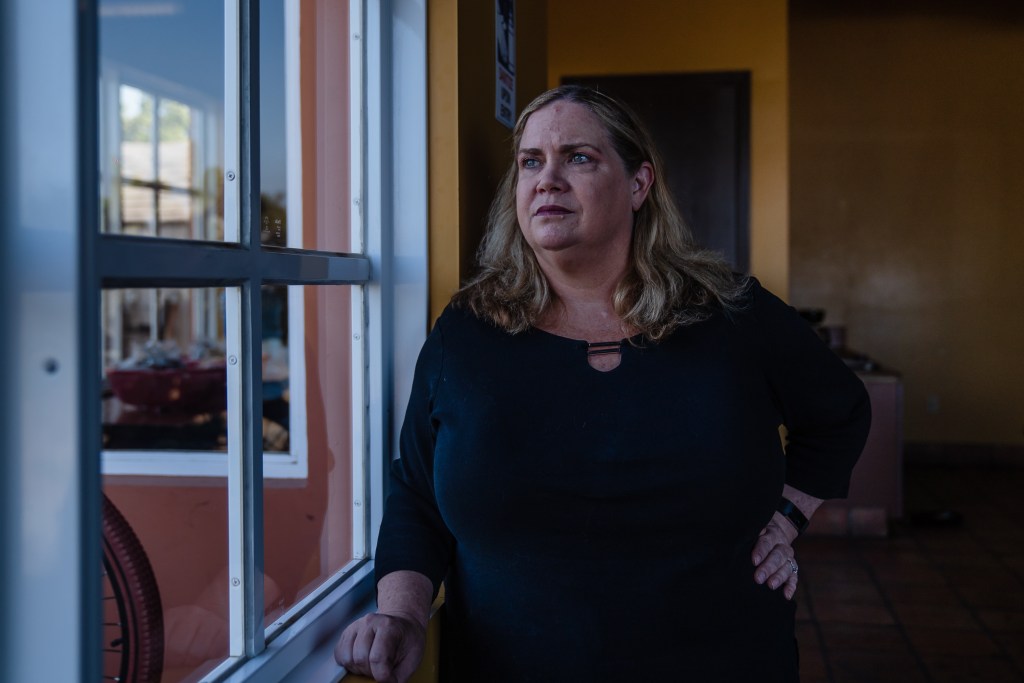 Collaboration Manager Marylynn McCorkle, Alliance for Regional Solutions poses for a photo at Catholic Charities La Posada in Carlsbad on Oct. 19, 2023.