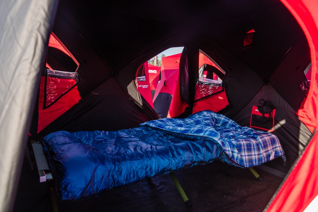 Inside a tent at the second safe sleeping program site near the Naval Medical Center and edge of Balboa Park on Oct. 20, 2023.