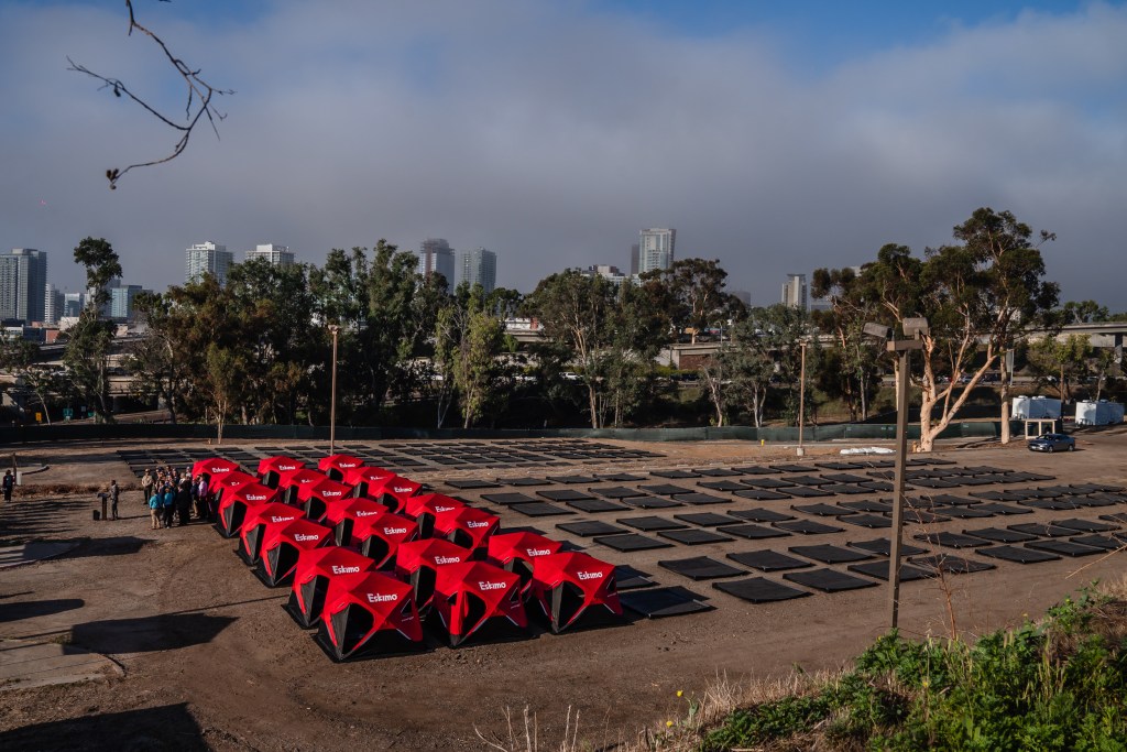 Press conference at the second safe sleeping program site near the Naval Medical Center on Oct. 20, 2023.