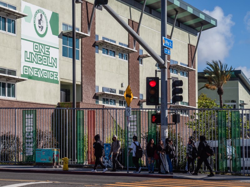 Students walk in front of Lincoln High School on Oct. 23 2023.