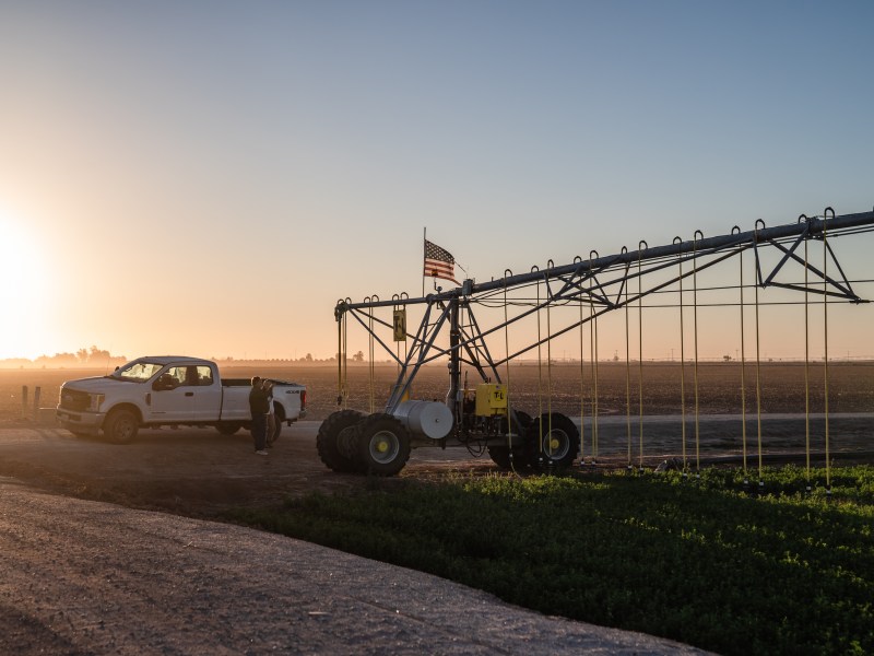 A hose drag system on Ronnie Leimgruber's farm in Imperial Valley on Oct. 11, 2023.