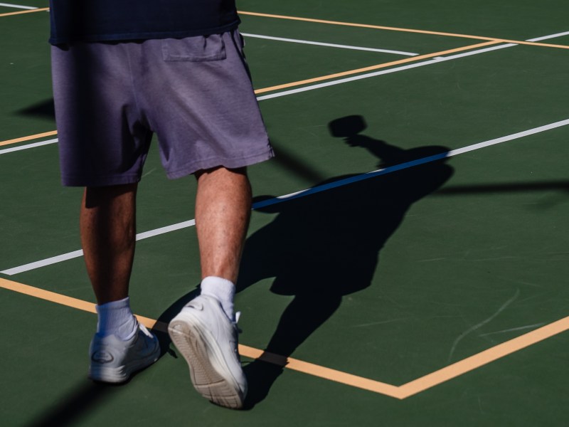 A man plays pickleball at San Diego Pickelball at the Mission Bay Resort On Nov. 28, 2023.