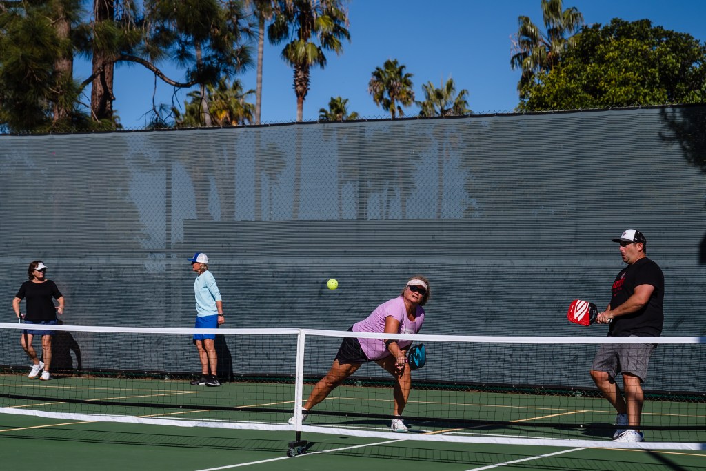 People play pickleball at San Diego Pickelball at the Mission Bay Resort On Nov. 28, 2023.