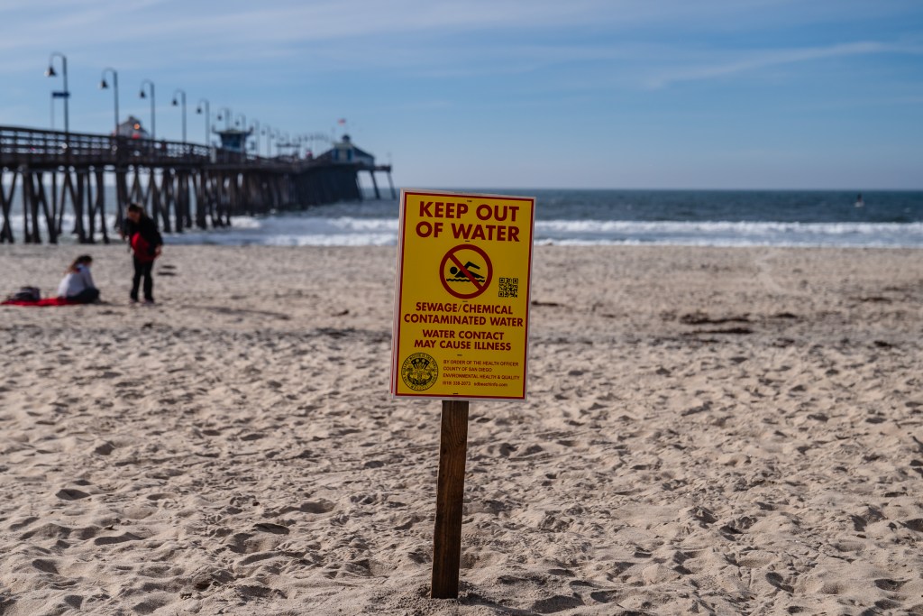 A "Keep Out Of Water" sign in Imperial Beach on Dec. 4, 2023.