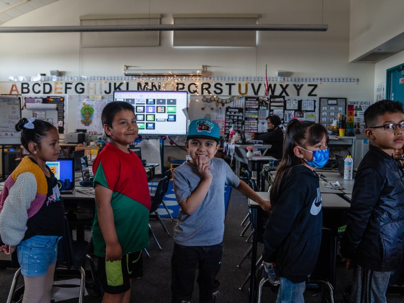 First grade students get ready to go outside at Edison Elementary School in City Heights on Feb. 15, 2024. / Ariana Drehsler for Voice of San Diego