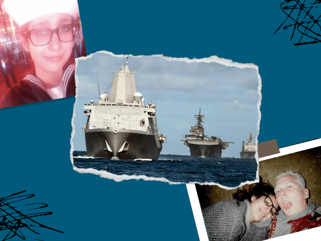 Collage of navy ships, photos of former Navy servicemember Tiara Gray