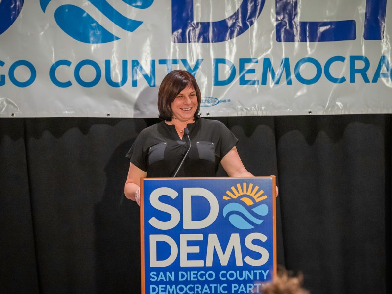 San Diego Unified School Board Trustee Sabrina Bazzo at the Westin Hotel in downtown San Diego on Tuesday, Nov. 5, 2024. / Photo by Vito di Stefano for Voice of San Diego
