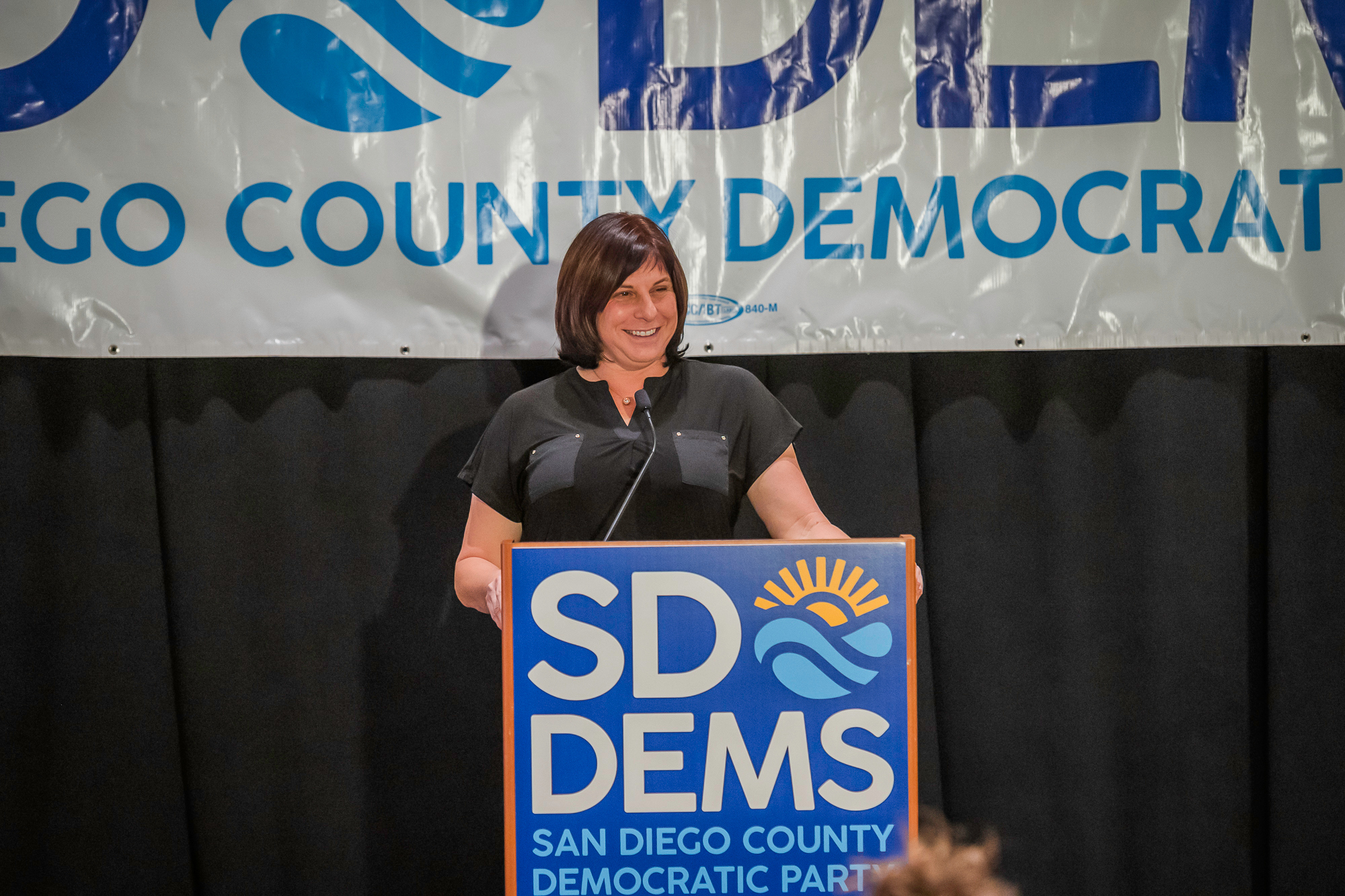 San Diego Unified School Board Trustee Sabrina Bazzo at the Westin Hotel in downtown San Diego on Tuesday, Nov. 5, 2024. / Photo by Vito di Stefano for Voice of San Diego