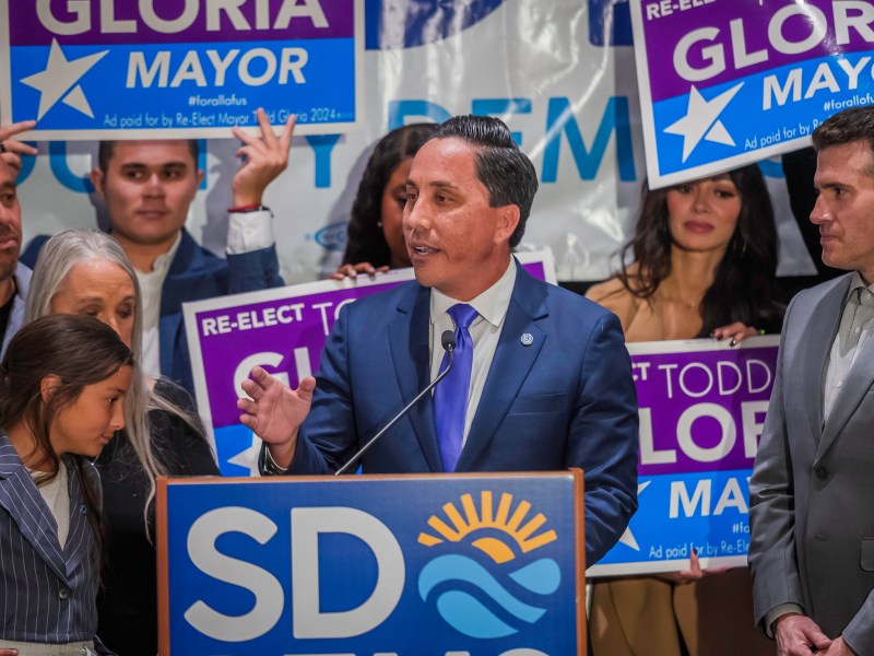 San Diego Mayor Todd Gloria at the Westin Hotel in downtown San Diego, California on Tuesday, Nov. 5, 2024. / Photo by Vito di Stefano for Voice of San Diego
