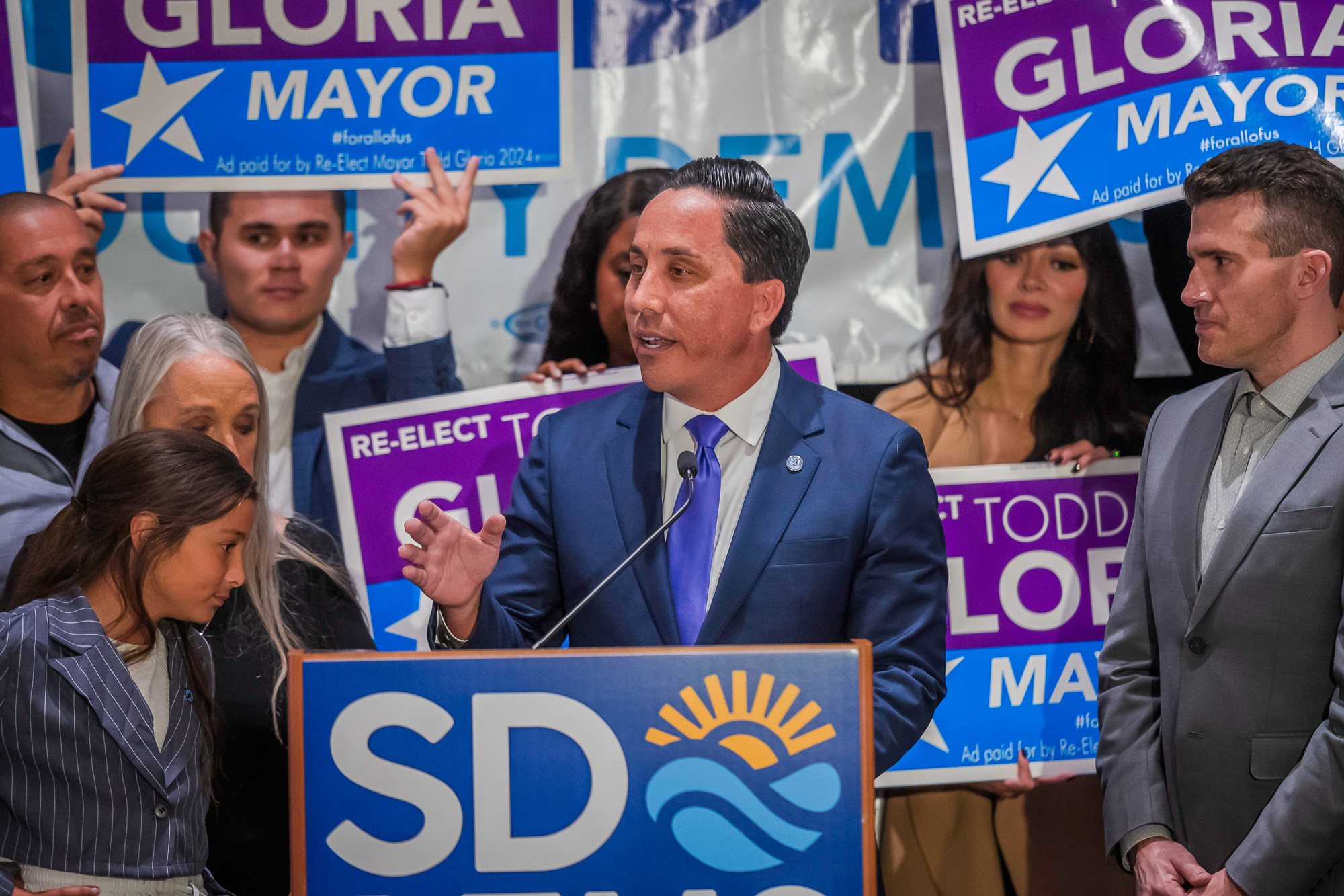 San Diego Mayor Todd Gloria at the Westin Hotel in downtown San Diego, California on Tuesday, Nov. 5, 2024. / Photo by Vito di Stefano for Voice of San Diego