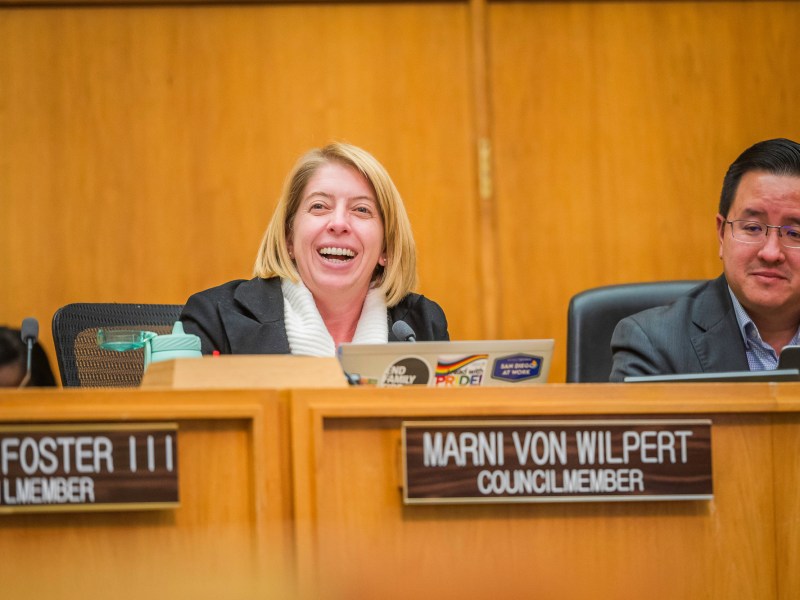 Councilmembers Marni von Wilpert and Kent Lee during a City Council meeting on Monday, Jan. 13, 2025. / Photo by Vito di Stefano for Voice of San Diego