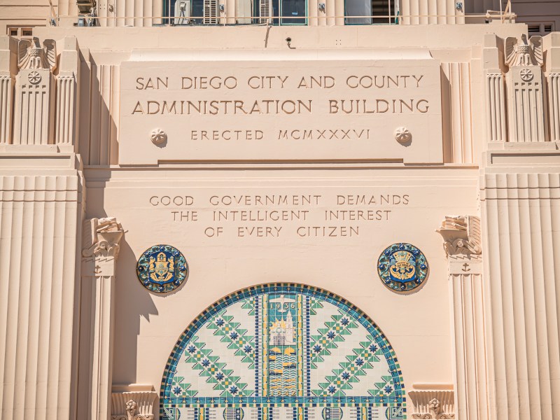 The San Diego County Administration Building in downtown San Diego on Wednesday, April 8, 2026. / Vito Di Stefano for Voice of San Diego