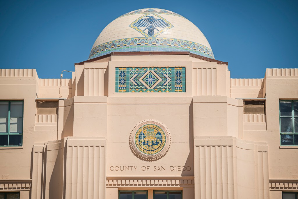 The San Diego County Administration Building in downtown San Diego on Wednesday, April 8, 2026. / Vito Di Stefano for Voice of San Diego