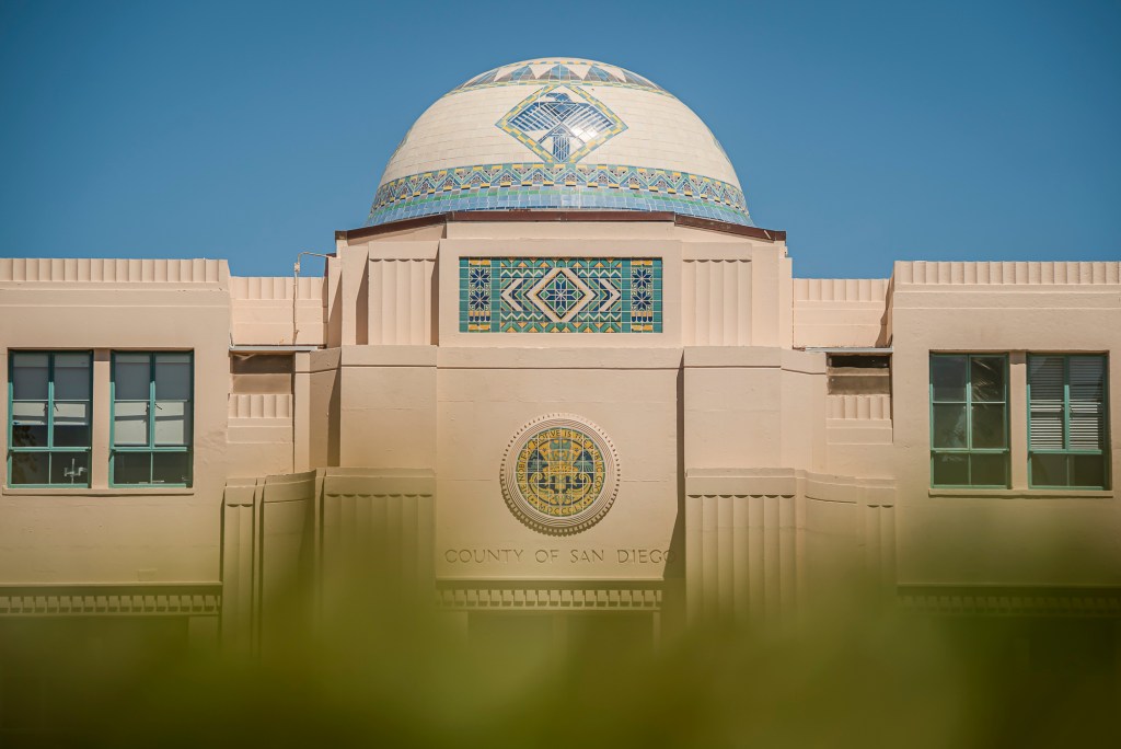 The San Diego County Administration Building in downtown San Diego on Wednesday, April 8, 2026. / Vito Di Stefano for Voice of San Diego