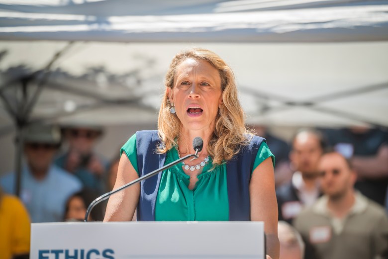 County of San Diego Board Chair Terra Lawson-Remer speaks at a press conference on Charter Reform at the County Administration Building in downtown San Diego on Wednesday, April 8, 2026.